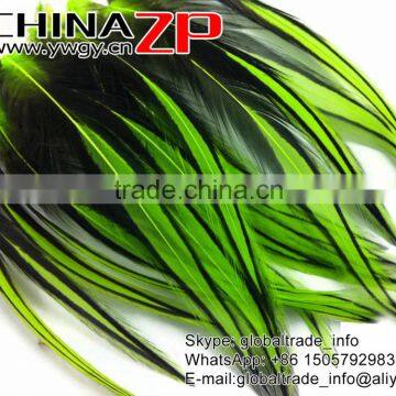ZPDECOR Feather Hair Extension Dyed Lime Green Laced Medium Rooster Cape Feathers photo-3