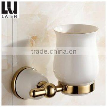 2015 new design gold ceramic bathroom accessories set tumbler holder 11638