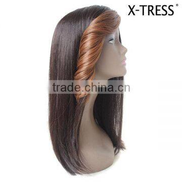 long dark brown silk straight high tempreture fibre sweep bang types 100% virgin synthetic hair wig