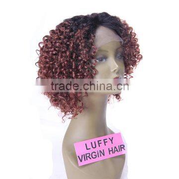 Two Tone Color Afro Kinky Curly Brazilian 1b/#30 Ombre Lace Front Wig photo-5