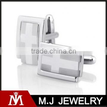 silver rectangle cross fashion men's cuff links