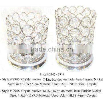 Crystal votive T-Lite holder on metal base