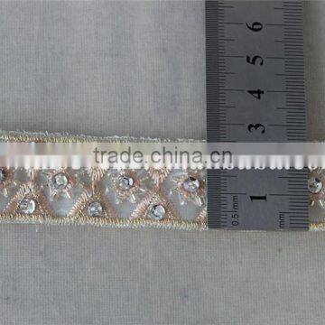 2.5cm Beaded Organza Embroidery Lace Trim With Cup Sequins in Rose Gold photo-6