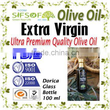 Cold Pressed Extra Virgin Olive Oil. A'Quality Extra Virgin Olive Oil with ISO9001 Certification. Dorica Glass bottle 100 mL