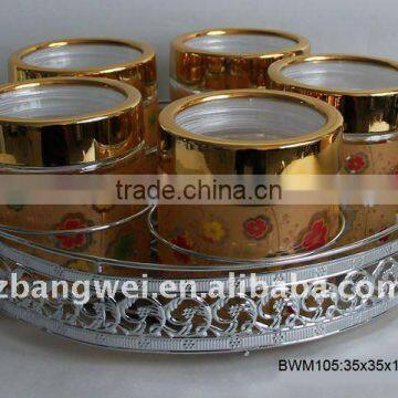 5pcs glass jar with silver rack+golden decal