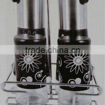 2pcs steel glass oil-vinegar-salt-pepper bottle set