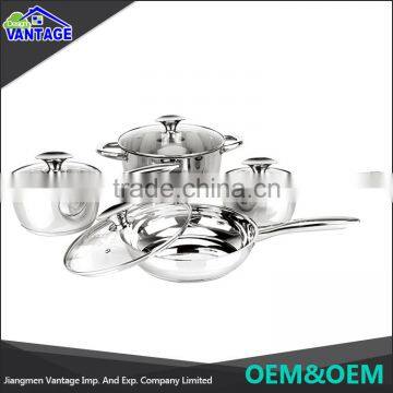2016 hot sale stainless steel cooking pot and fry pan 8pcs kitchen cookware