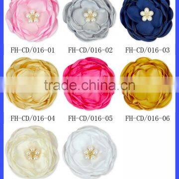 Pink Pearl Rhinestone Center Handmade Satin Ribbon Fabric Flower photo-6