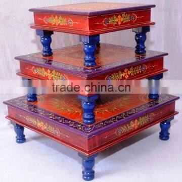 Indian Handcrafted Painted Wooden Chowki Set Of 3 photo-3