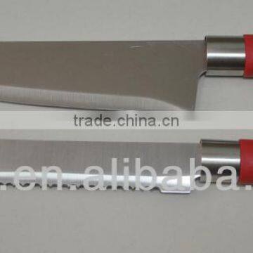 Red handle chef and bread knife