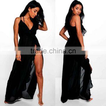 Cover Up Beachwear Swimwear Lightweight Transparent Chiffon Ruffle Split Maxi Fat Women Beachwear Dresses