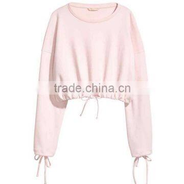 Fashion Style Plain Cropped Hoodie Ladies New Design Pink Short Long Sleeve Cropped Top Hoodie With Stringer