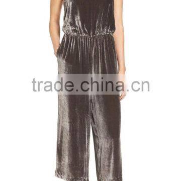Top Selling New Fashion Lady Loose Casual Romper Sexy Plain Comfy Shimmer Shine Crushed Velvet Camisole Jumpsuit photo-2