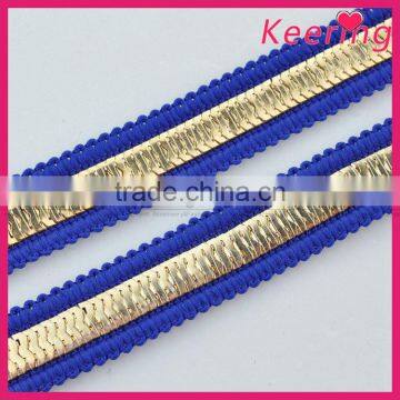 wholesale fashion blue tape and gold metal clothing trim WTPE-070