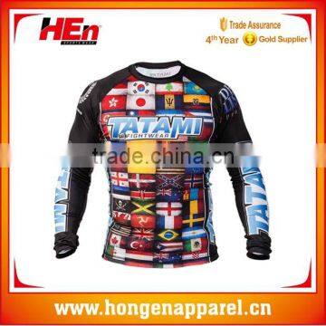 Hongen apparel sublimation OEM brand rash guard with your own woven label