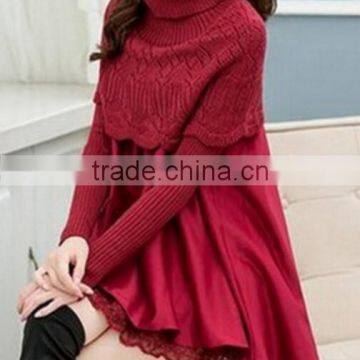 Europe turtleneck pullover poncho sweater/Sleeved long sleeved sweater