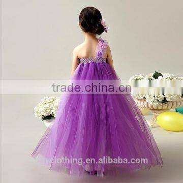 New Pretty For Girls Cheap Costume Pageant Dress Floor Length One Shoulder Tulle Net Flower First Communion Dress 2017 photo-3