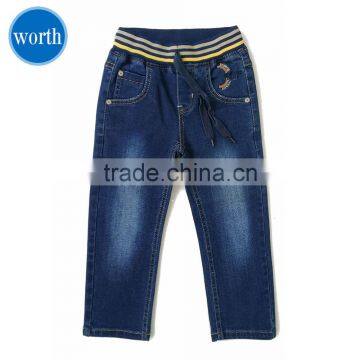 New Model Jeans for Kids with Stripe Elastic Waistband and Neat Stitches