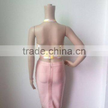 Halter Jacquard 2 Piece HL 2015 New Fashion Sexy Women's Short Patchwork Bodycon Bandage Dress photo-3