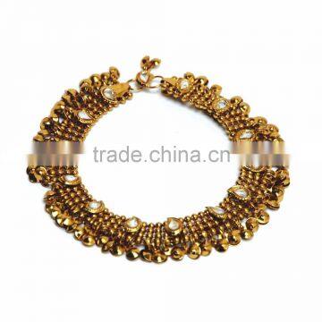 Gold ANTIQUE LOOK Kundan Payal ANKLETS Pair Foot Bracelet photo-4