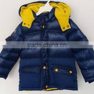 Boys PU Fabric Navy Down Jacket for Winter