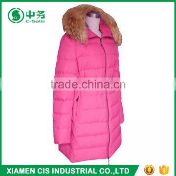 Fashion Style Winter Fur Collar Pink Long Style Duck Down Jacket for Women photo-2