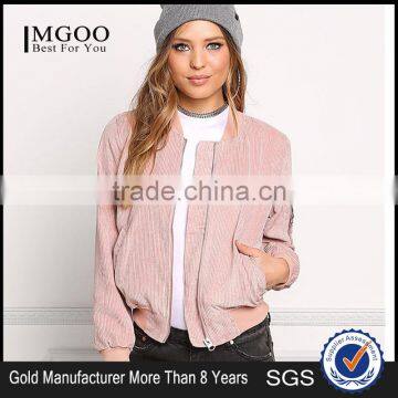 MGOO Custom Made 2017 Pink Corduroy Women Jackets Plain Zip Up Bomber Jackets For Spring Coat Fashion Streetwear