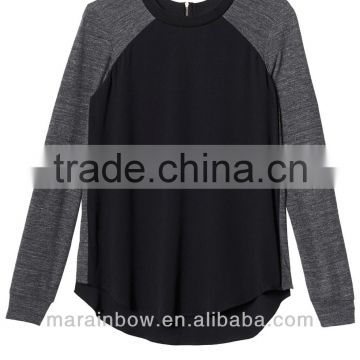 Black grey fashion design Tailor made raglan Long Sleeve cotton Baseball Tee for woman