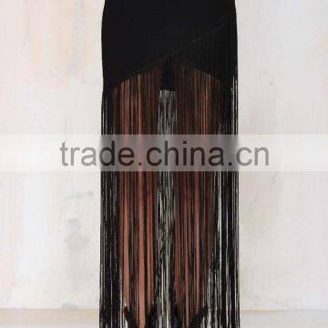 New Design Fashion With Belts Around Asymmetrical Fringe Long Skirt photo-4