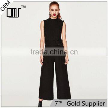 Cotton sleeveless long all black formal jumpsuits and rompers