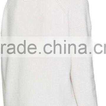 Women Wearing Sexy Design V Neck Blank White Sweater With Rolled Cuffs With Buttons photo-3