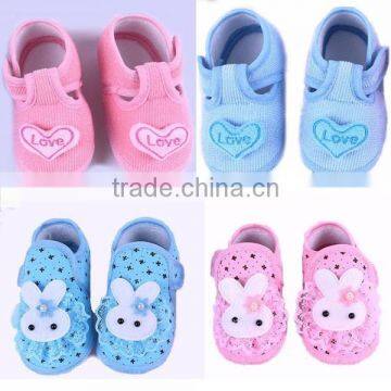 2015 new design rabbit mixed peach heart skid-proof baby shoes