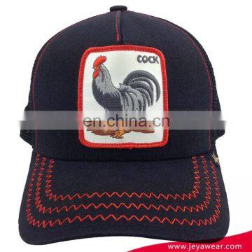 Custom leather baseball cap cool mesh trucker hat with cock logo patch