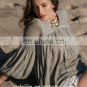 High Quality 3/4 Sleeve Cotton Yarn Babydoll Shirt , Ladies Gauze Shirt photo-5