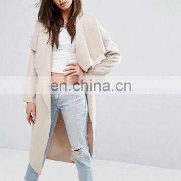 long style cream women loose dust coat with front open