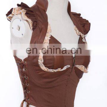 Steampunk Sleeveless Crop-top With Synthetic Leather photo-3