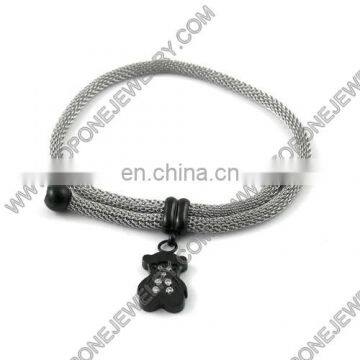 Fashion stretch ladies stainless steel mesh bracelet with bear charm