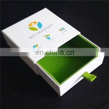 Small CMYK printing cardboard paper box, custom ribbon handle slide packing box