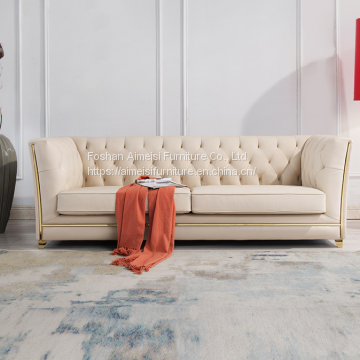 Luxury Leather Cushion Solid Wood Structure Pull Clasp Living Room Sofas photo-4