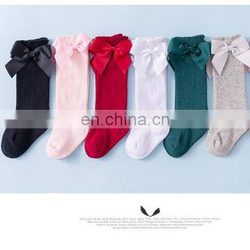 Spanish style bow mid-calf length sock plain color Soft sock for baby girl