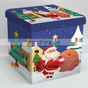 Modern Folding Square PVC Storage Christmas Season Ottoman Bedroom Furniture Stool Foldable photo-5