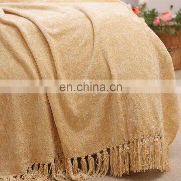 Light Yellow Acrylic High Quality Blanket Jacquard Knitted Blanket With Tassels photo-6