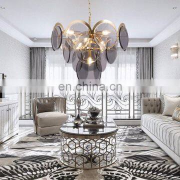 Современный роскошный дымчато-серый стеклянный круглый светильник-дизайн с золотым подвеской на основе светодиодов photo-4