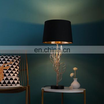 America new design black lampshade creative gold leaf shape bedside table lamp for home decor