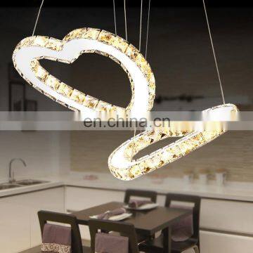 Double Hearts LED Crystal Chandelier Light Modern Pendant Lamp