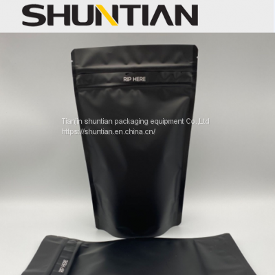 resealable black zip stand up coffee pouch wholesale packaging stand up barrier pouch Custom eco friendly printing  black plastic food bags