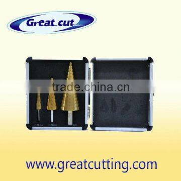 Step drill set in Aluminium box