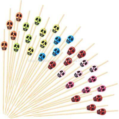 200 Pieces Halloween Skull Cocktail Picks Fruit Sticks Toothpicks Sandwich Appetizer Bamboo Skewers for Halloween Birthday Party Decorations (Rainbow Color)