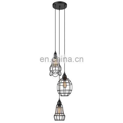 Industrial 3-Lights Metal Wire Cage Cluster Island Pendant Lighting