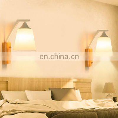 Nordic Wall Lamp Indoor Modern LED Bedside Lamp E27 Wooden Wall Lamp White